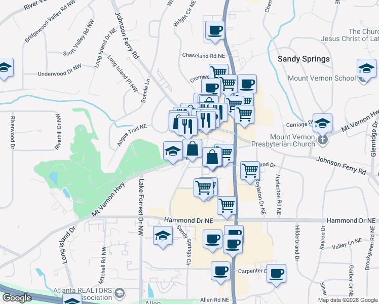 map of restaurants, bars, coffee shops, grocery stores, and more near in Sandy Springs