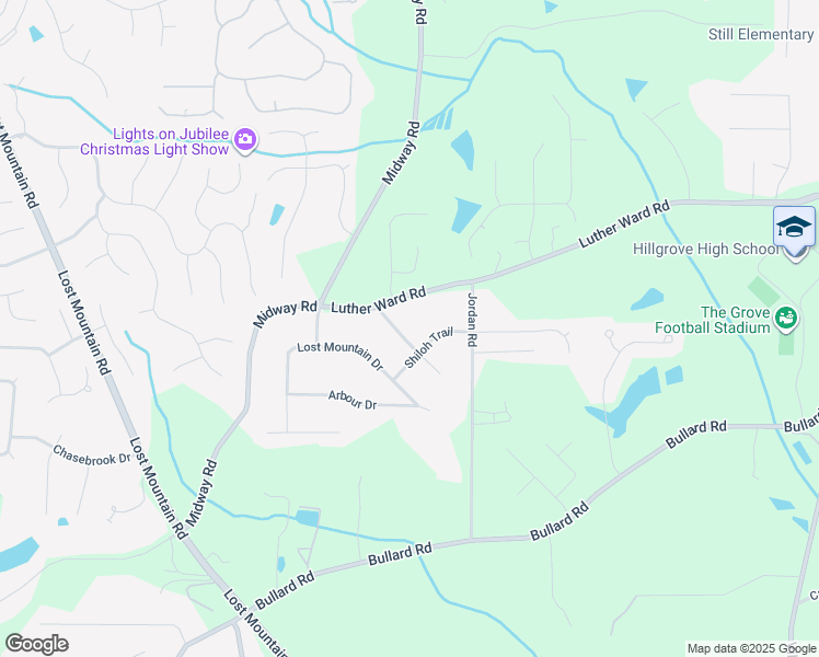 map of restaurants, bars, coffee shops, grocery stores, and more near 1233 Lost Mountain Terrace in Powder Springs