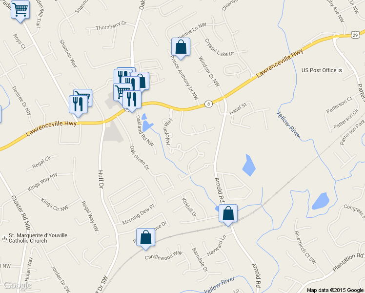 map of restaurants, bars, coffee shops, grocery stores, and more near 165 Stadler Run in Lawrenceville