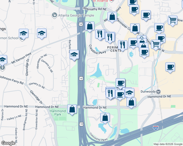 map of restaurants, bars, coffee shops, grocery stores, and more near 31 Basswood Circle Northeast in Atlanta