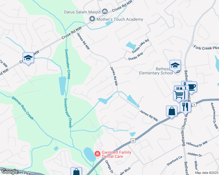 map of restaurants, bars, coffee shops, grocery stores, and more near 3240 Oaktree Park Dr NW in Lawrenceville