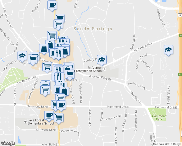 map of restaurants, bars, coffee shops, grocery stores, and more near 415 Mount Vernon Highway in Atlanta