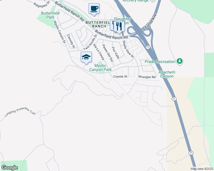 map of restaurants, bars, coffee shops, grocery stores, and more near 18136 Conestoga Lane in Chino Hills