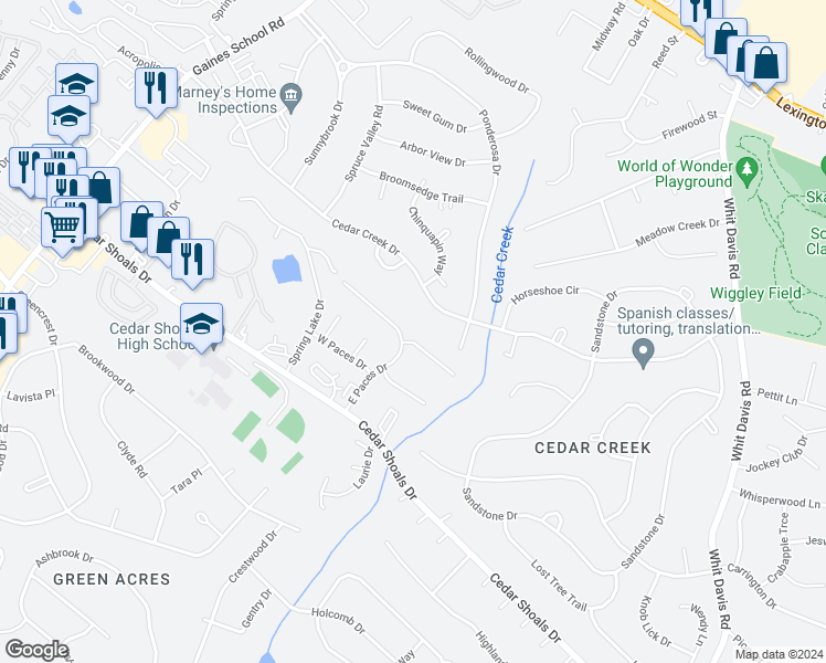 map of restaurants, bars, coffee shops, grocery stores, and more near 105 Saint Andrews Court in Athens
