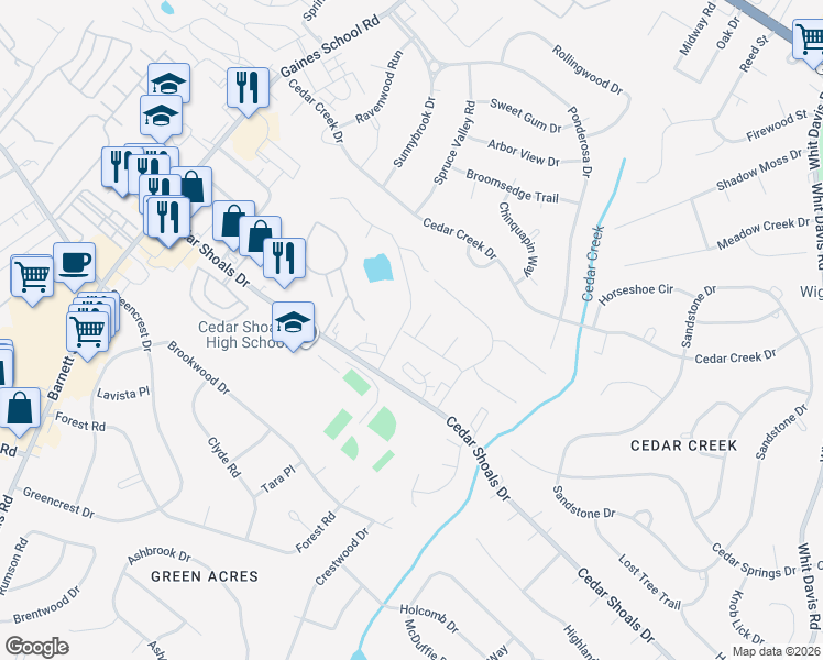 map of restaurants, bars, coffee shops, grocery stores, and more near 111 Spring Lake Drive in Athens