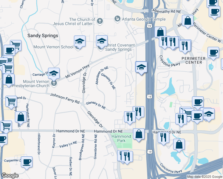map of restaurants, bars, coffee shops, grocery stores, and more near 800 Glenairy Drive Northeast in Atlanta