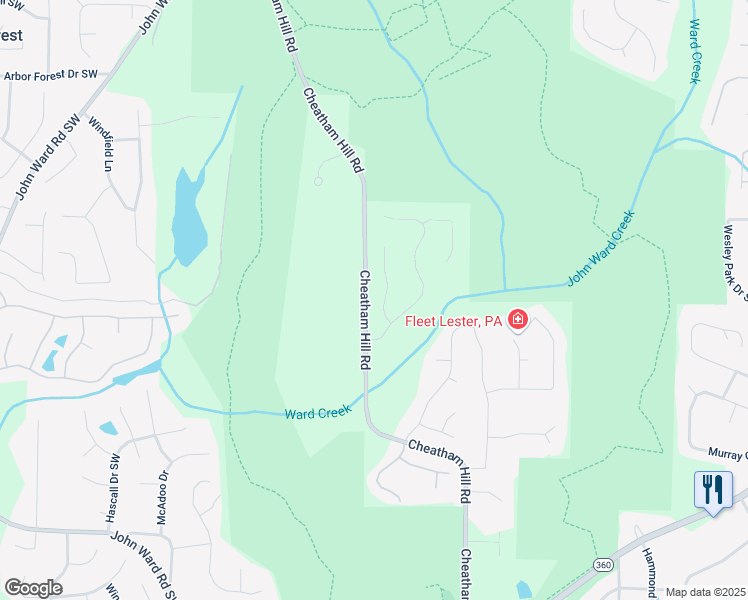 map of restaurants, bars, coffee shops, grocery stores, and more near 1198 Larson Lane Southwest in Marietta