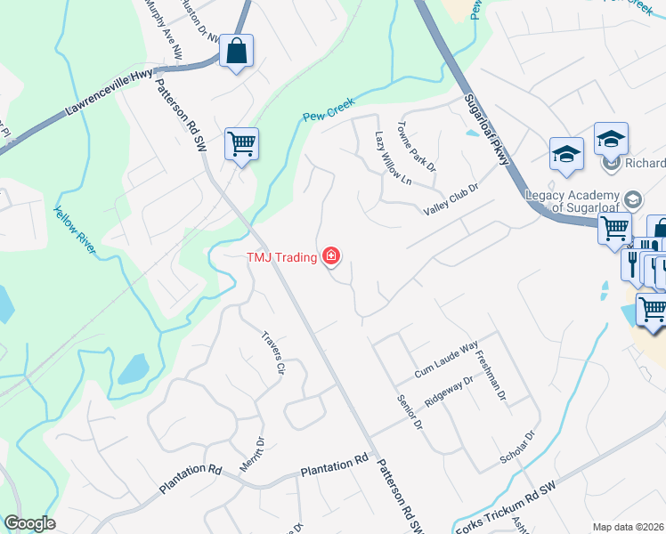 map of restaurants, bars, coffee shops, grocery stores, and more near 2097 Longmont Drive in Lawrenceville