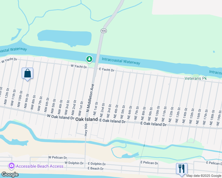 map of restaurants, bars, coffee shops, grocery stores, and more near 145 NE 3rd St in Oak Island