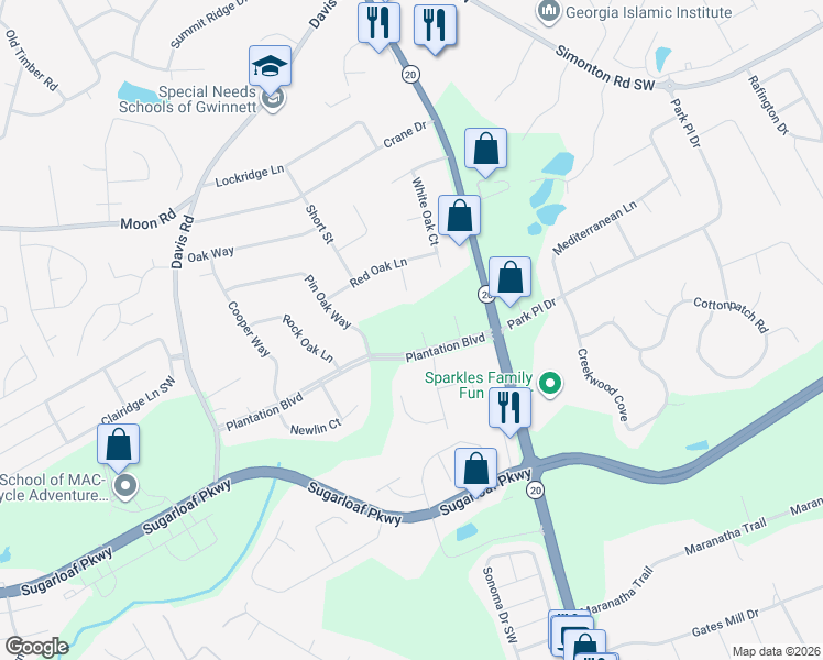 map of restaurants, bars, coffee shops, grocery stores, and more near 975 Holly Oak Court in Lawrenceville