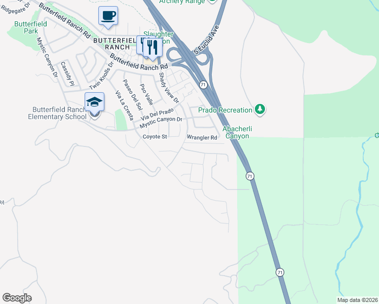 map of restaurants, bars, coffee shops, grocery stores, and more near 6677 Abeja Avenue in Chino Hills