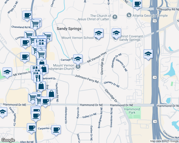 map of restaurants, bars, coffee shops, grocery stores, and more near 475 Mount Vernon Highway Northeast in Sandy Springs