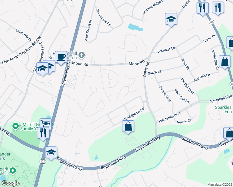 map of restaurants, bars, coffee shops, grocery stores, and more near 805 Chatham Park Drive in Lawrenceville