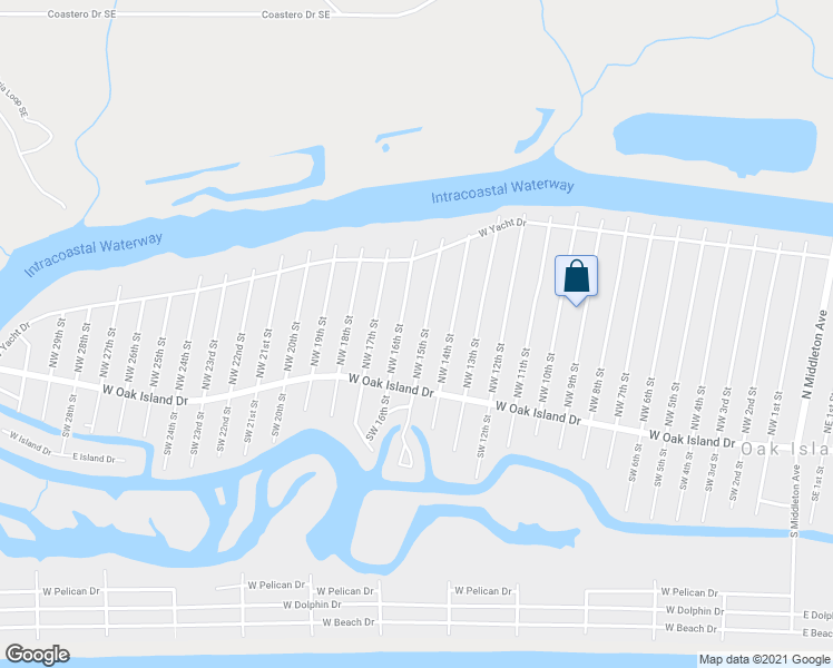 map of restaurants, bars, coffee shops, grocery stores, and more near 117 NW 15th St in Oak Island