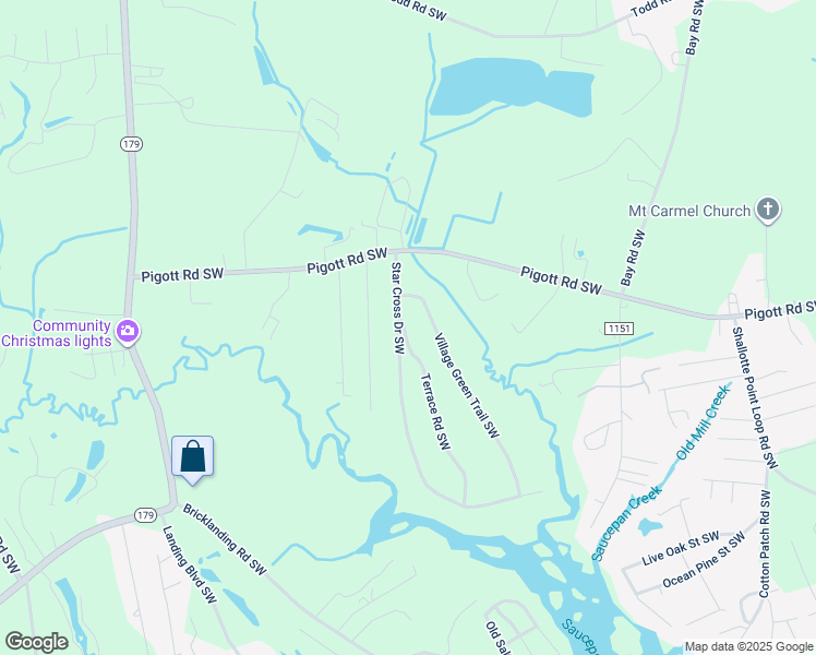 map of restaurants, bars, coffee shops, grocery stores, and more near 1644 Star Cross Drive Southwest in Shallotte