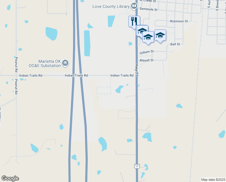map of restaurants, bars, coffee shops, grocery stores, and more near 1605 Park in Marietta