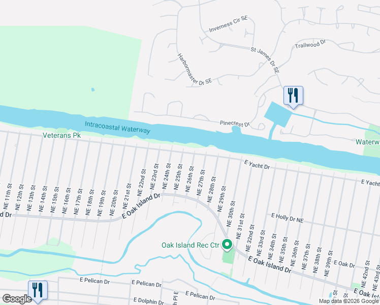 map of restaurants, bars, coffee shops, grocery stores, and more near 2602-2604 E Yacht Dr in Oak Island