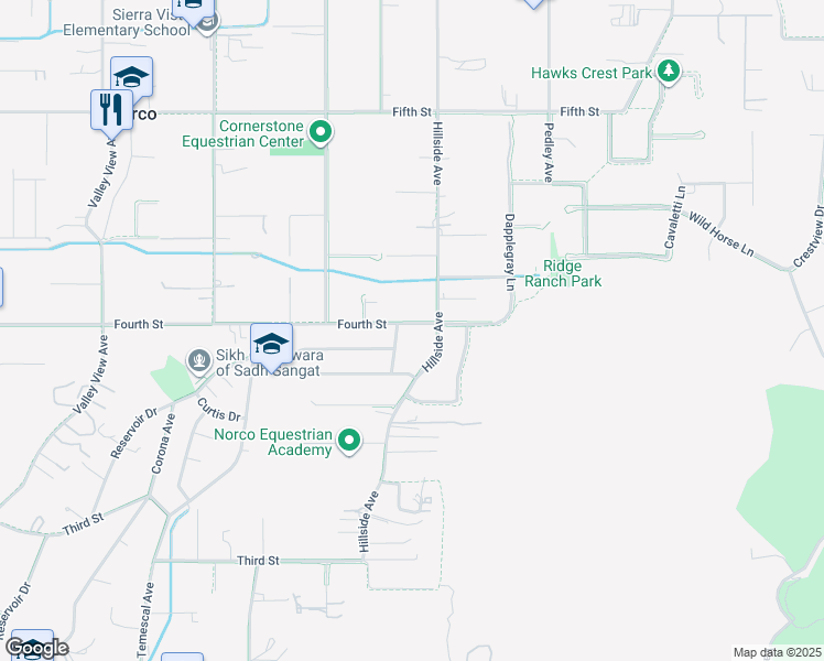 map of restaurants, bars, coffee shops, grocery stores, and more near 750 4th Street in Norco