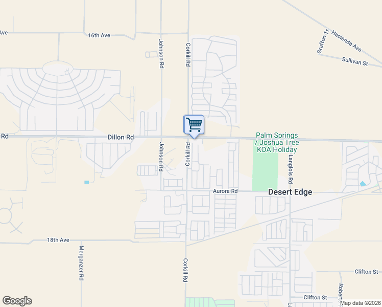 map of restaurants, bars, coffee shops, grocery stores, and more near 17122 Corkill Road in Desert Hot Springs