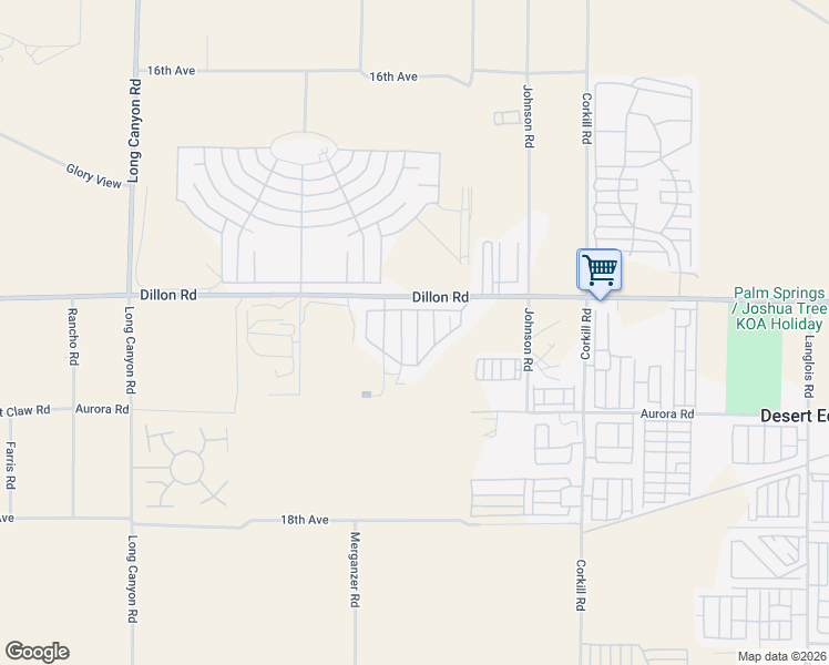 map of restaurants, bars, coffee shops, grocery stores, and more near 69525 Dillon Road in Desert Hot Springs