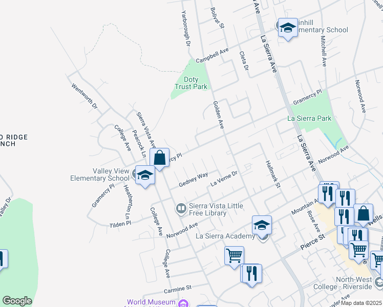 map of restaurants, bars, coffee shops, grocery stores, and more near 5280 Marengo Court in Riverside