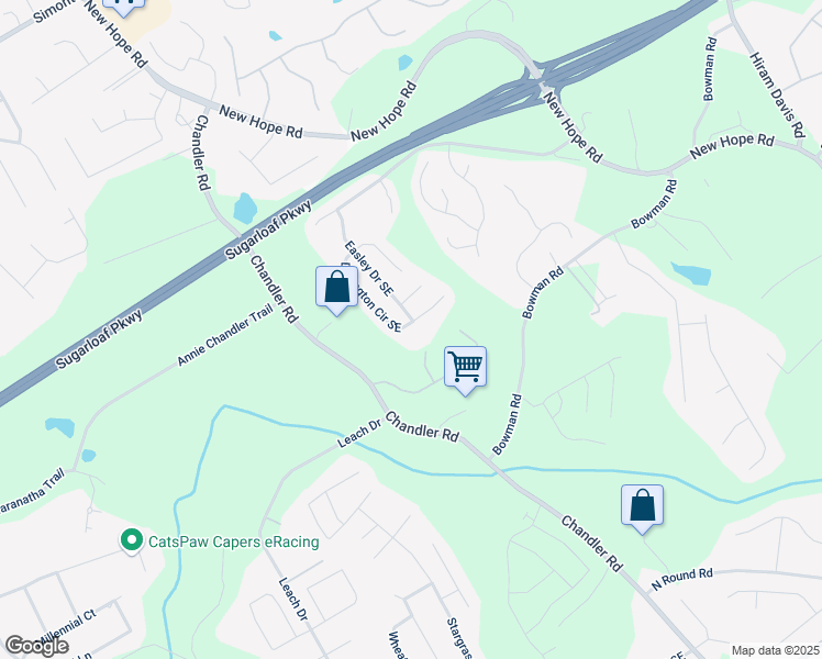 map of restaurants, bars, coffee shops, grocery stores, and more near 856 Donington Circle Southeast in Lawrenceville