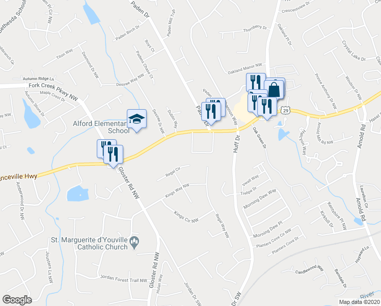 map of restaurants, bars, coffee shops, grocery stores, and more near 2534 Dickson Circle Northwest in Lawrenceville