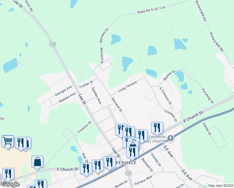 map of restaurants, bars, coffee shops, grocery stores, and more near 510 Long Terrace in Batesburg-Leesville