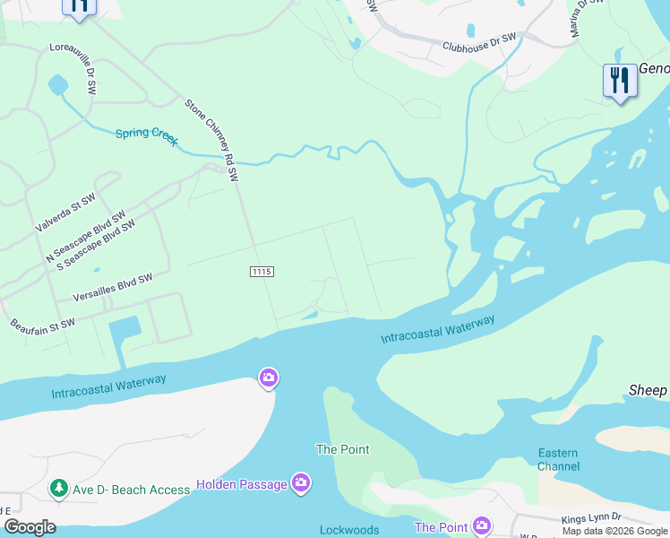map of restaurants, bars, coffee shops, grocery stores, and more near Breaker Watch Road in Brunswick County