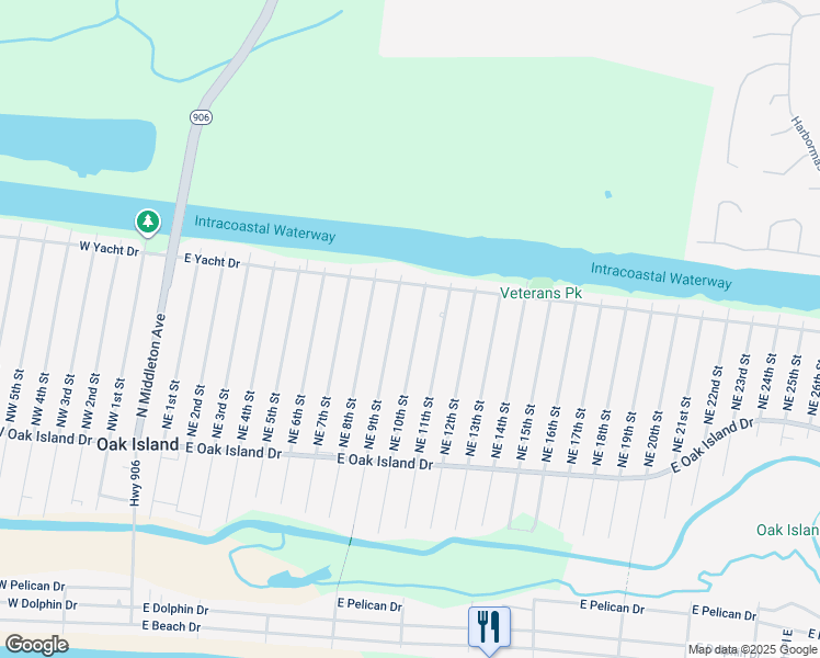 map of restaurants, bars, coffee shops, grocery stores, and more near 151 Northeast 10th Street in Oak Island