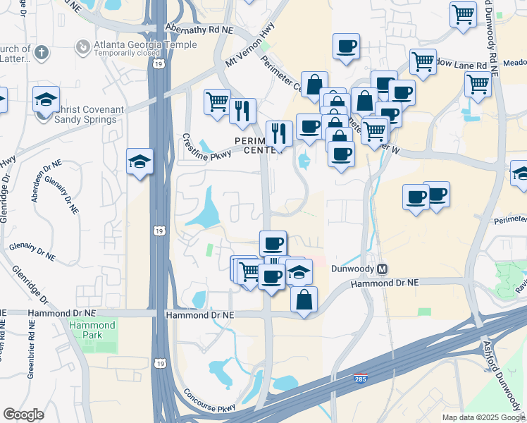 map of restaurants, bars, coffee shops, grocery stores, and more near 6200 Peachtree Dunwoody Road in Sandy Springs