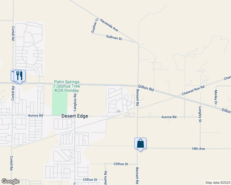 map of restaurants, bars, coffee shops, grocery stores, and more near 70875 Dillon Road in Desert Hot Springs