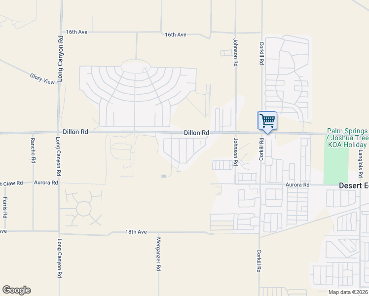 map of restaurants, bars, coffee shops, grocery stores, and more near 69525 Dillon Road in Desert Hot Springs