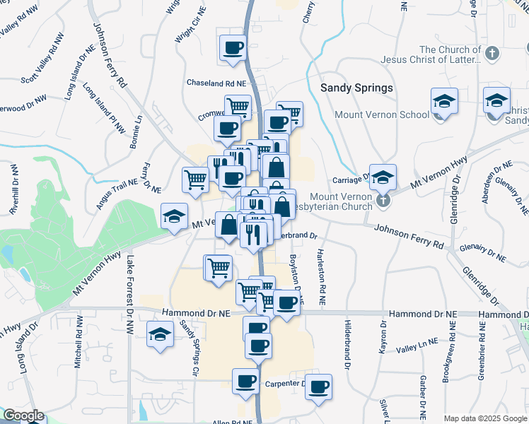map of restaurants, bars, coffee shops, grocery stores, and more near 251 Mount Vernon Highway Northeast in Sandy Springs