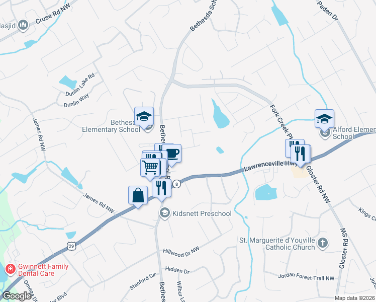 map of restaurants, bars, coffee shops, grocery stores, and more near 498 Musical Court in Lawrenceville