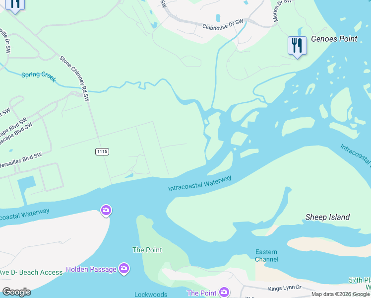 map of restaurants, bars, coffee shops, grocery stores, and more near 289 Spring Branch Road Southwest in Brunswick County