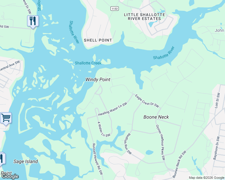 map of restaurants, bars, coffee shops, grocery stores, and more near 3485 Eagle Crest Drive Southwest in Brunswick County