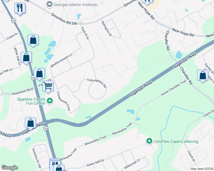 map of restaurants, bars, coffee shops, grocery stores, and more near 1120 Briarwood Cove in Lawrenceville