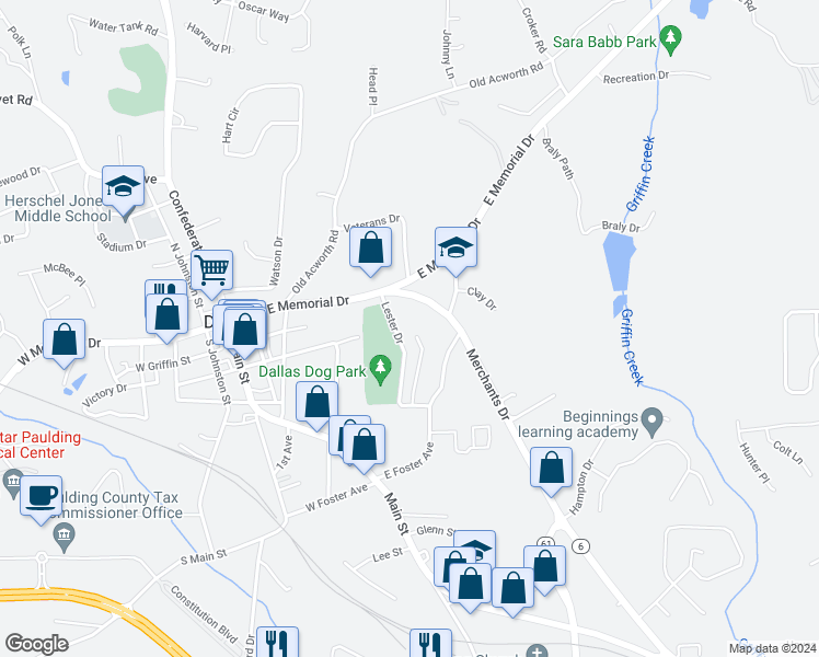 map of restaurants, bars, coffee shops, grocery stores, and more near 138 Cobblestone Drive in Dallas