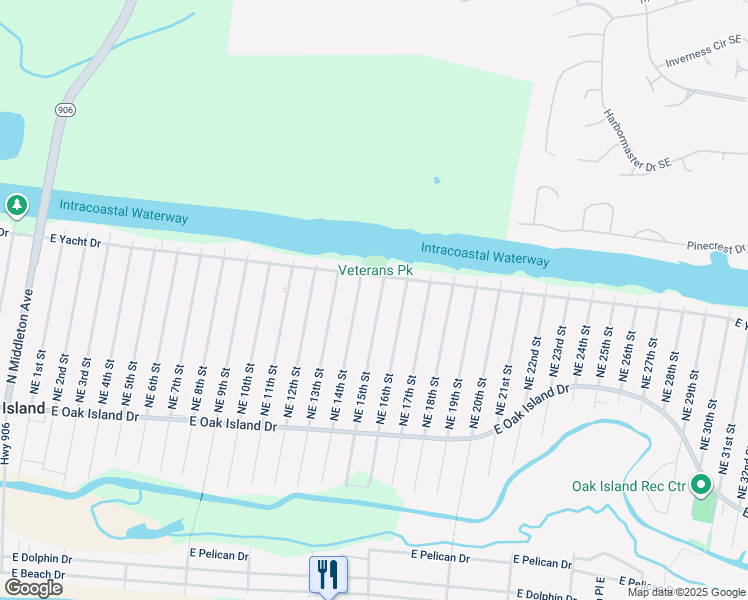map of restaurants, bars, coffee shops, grocery stores, and more near 157 Northeast 15th Street in Oak Island