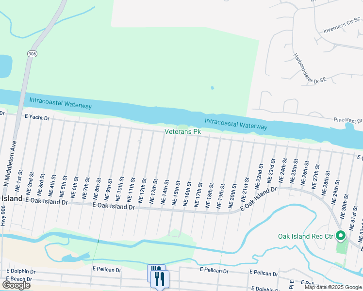 map of restaurants, bars, coffee shops, grocery stores, and more near 157 Northeast 15th Street in Oak Island