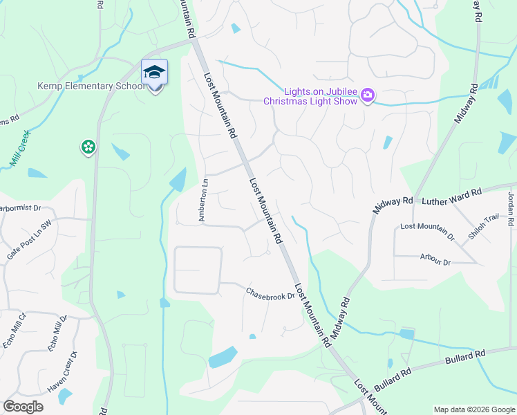 map of restaurants, bars, coffee shops, grocery stores, and more near 1213 Kingsbury Lane in Powder Springs