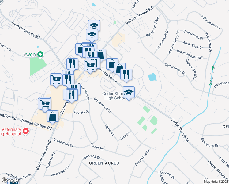 map of restaurants, bars, coffee shops, grocery stores, and more near 196 Scandia Circle in Athens