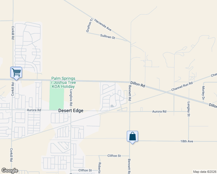 map of restaurants, bars, coffee shops, grocery stores, and more near 17546-17648 Angel View Road in Desert Hot Springs