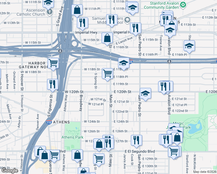 map of restaurants, bars, coffee shops, grocery stores, and more near in Los Angeles