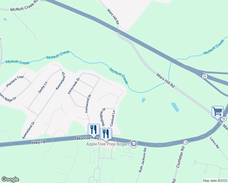 map of restaurants, bars, coffee shops, grocery stores, and more near 1000-1016 Nash Court in Watkinsville