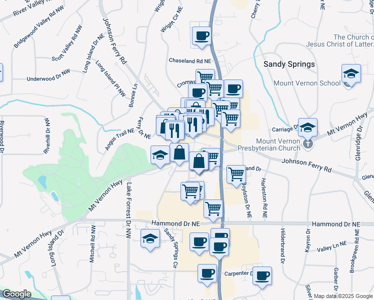 map of restaurants, bars, coffee shops, grocery stores, and more near in Sandy Springs