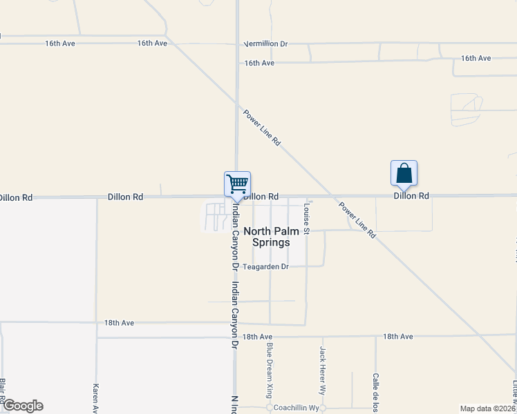 map of restaurants, bars, coffee shops, grocery stores, and more near 17080 Covey Street in North Palm Springs