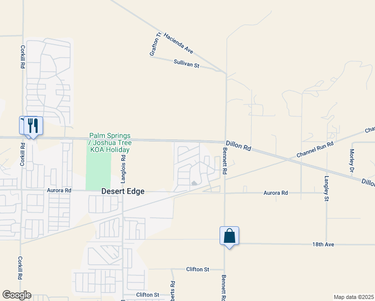 map of restaurants, bars, coffee shops, grocery stores, and more near 70875 Dillon Road in Desert Hot Springs