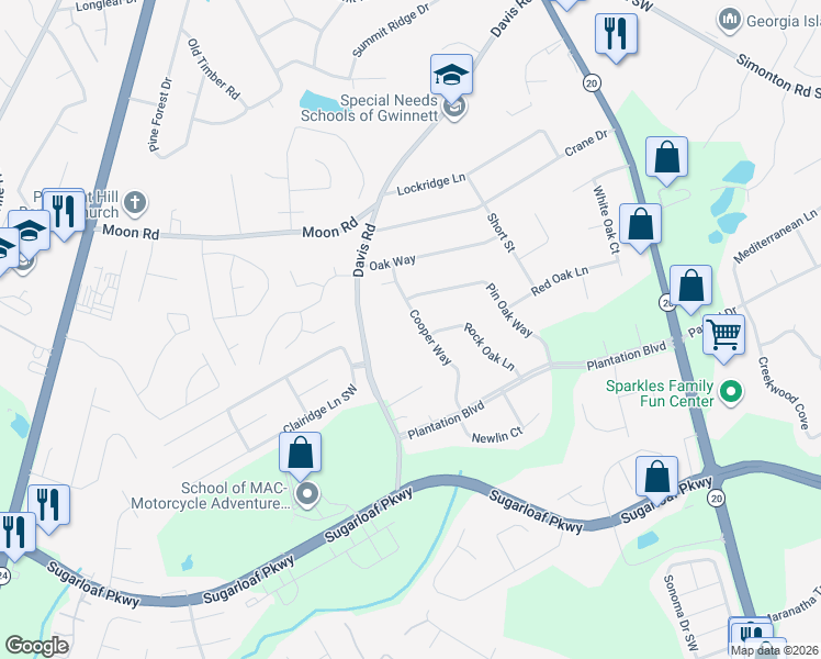 map of restaurants, bars, coffee shops, grocery stores, and more near 873 Cooper Way in Lawrenceville
